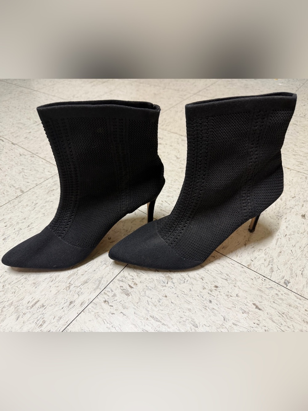 Nicole Miller Black Knit Pointed-Toe Ankle Booties
